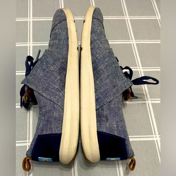 Toms Womens Sz 8 Chambray Del Rey Navy Lace Up Shoes Leather Type Accents - Picture 7 of 10